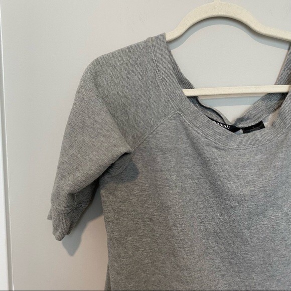 Norma Kamali Sweatshirt Gray Pullover Boat Neck Loungewear Beateau Kangaroo Rib - Picture 2 of 8